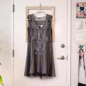 SOLITAIRE BY RAVI KHOSLA | Sheer Embroidered Sheath Midi Dress